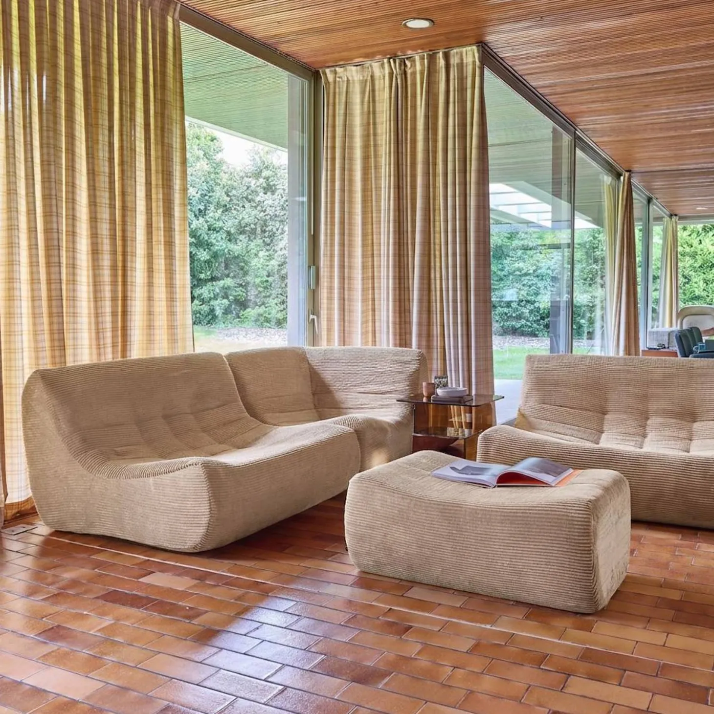 Modulaire fauteuils 5-zits hoekbank met voetenbankje corduroy