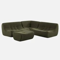 Modulaire fauteuils 5-zits hoekbank met voetenbankje boucléstof