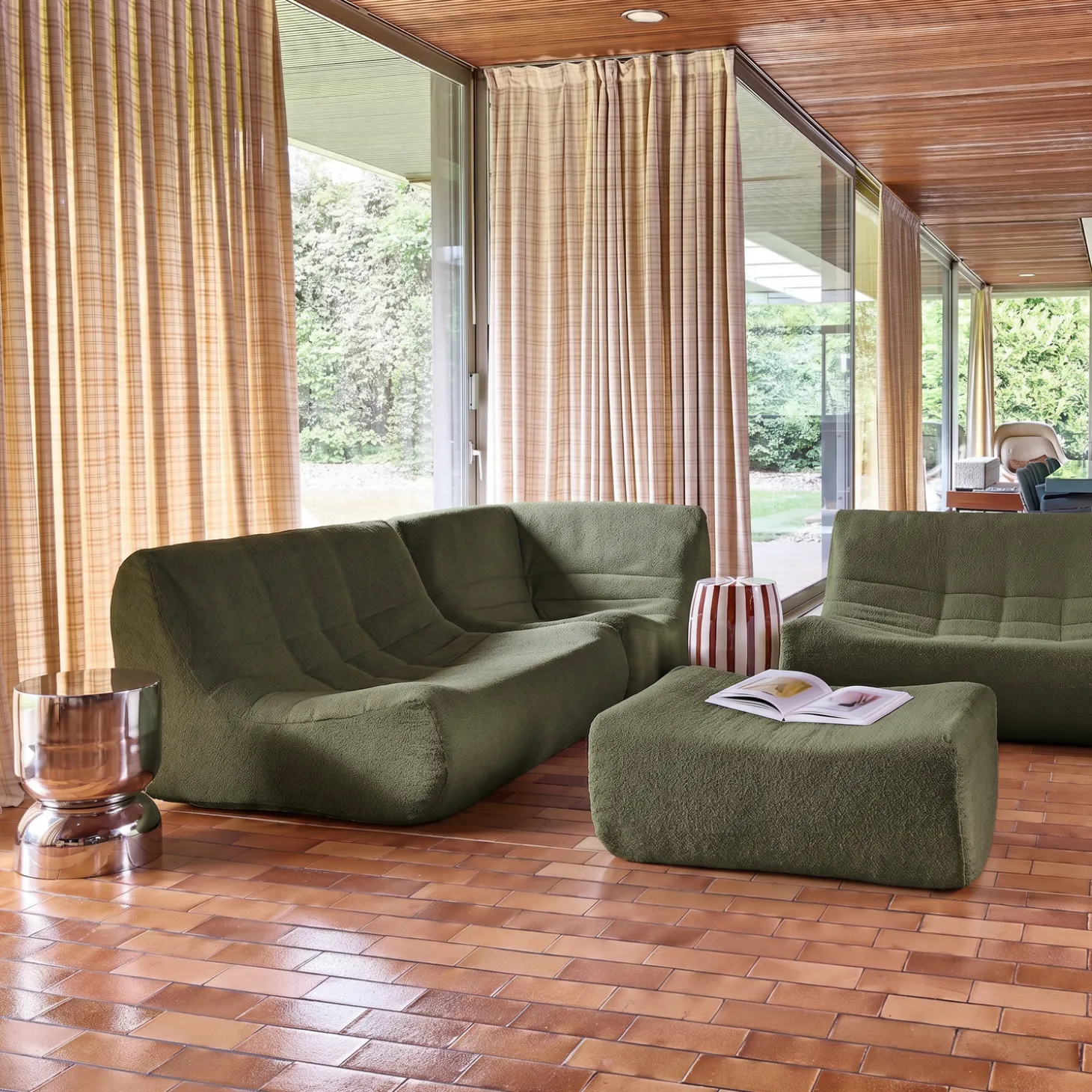 Modulaire fauteuils 5-zits hoekbank met voetenbankje boucléstof