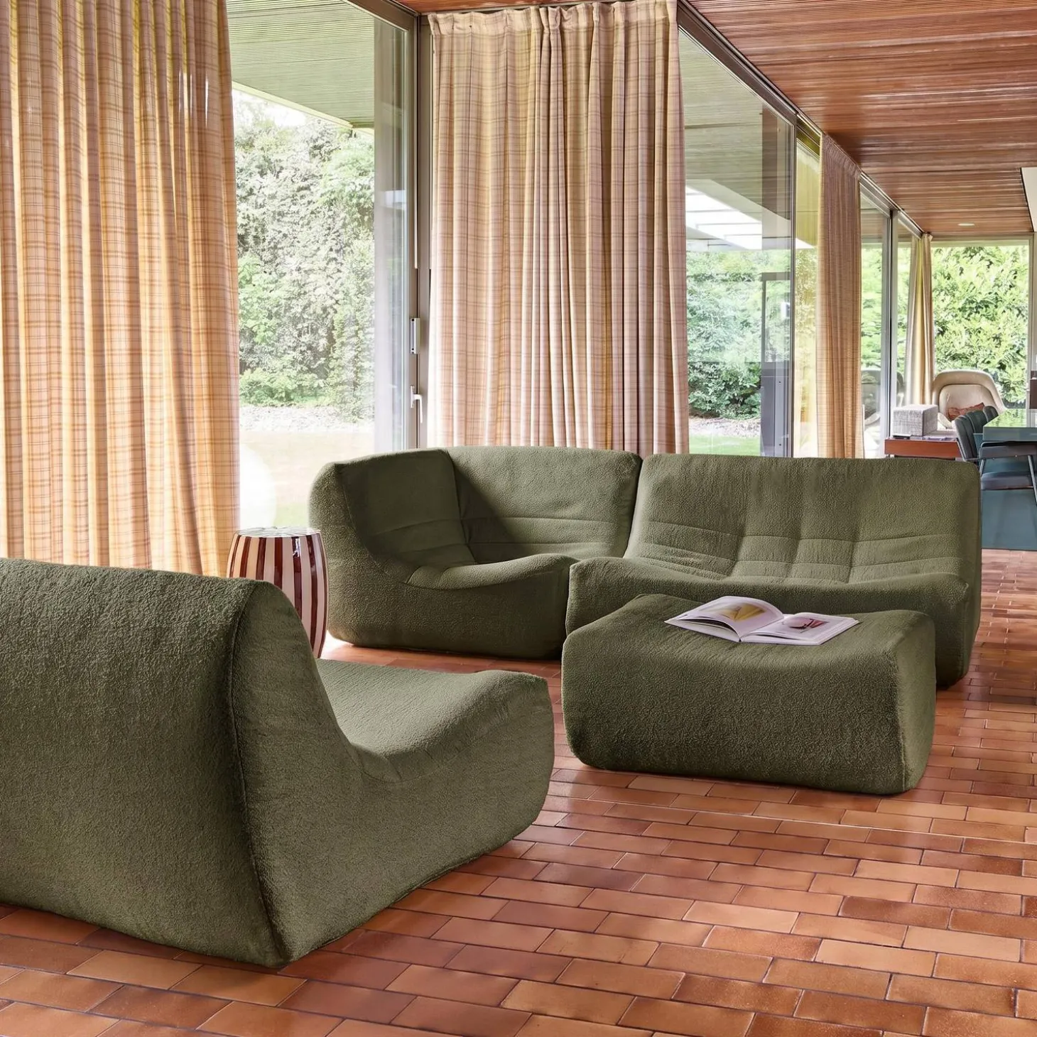 Modulaire fauteuils 5-zits hoekbank met voetenbankje boucléstof