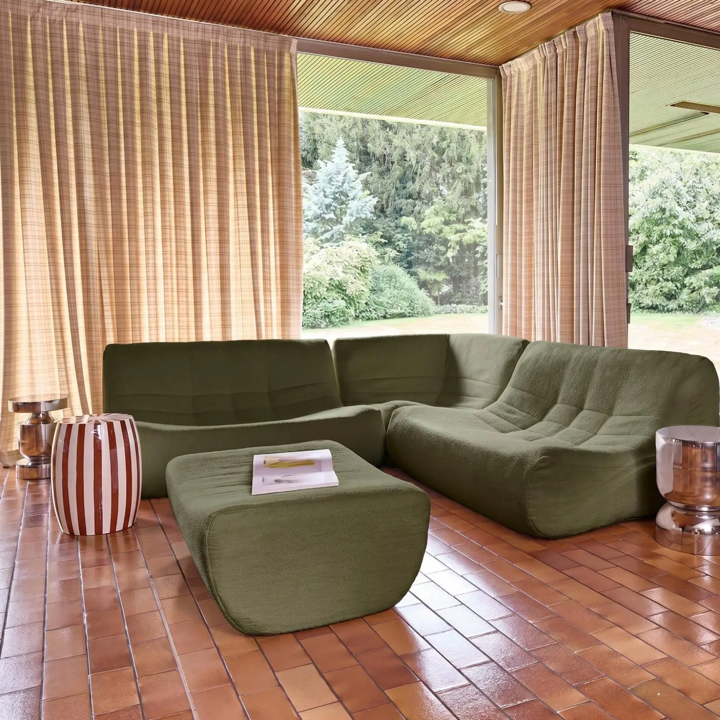 Modulaire fauteuils 5-zits hoekbank met voetenbankje boucléstof