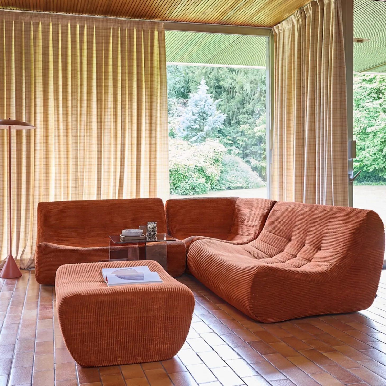 Modulaire fauteuils 5-zits hoekbank met voetenbankje corduroy