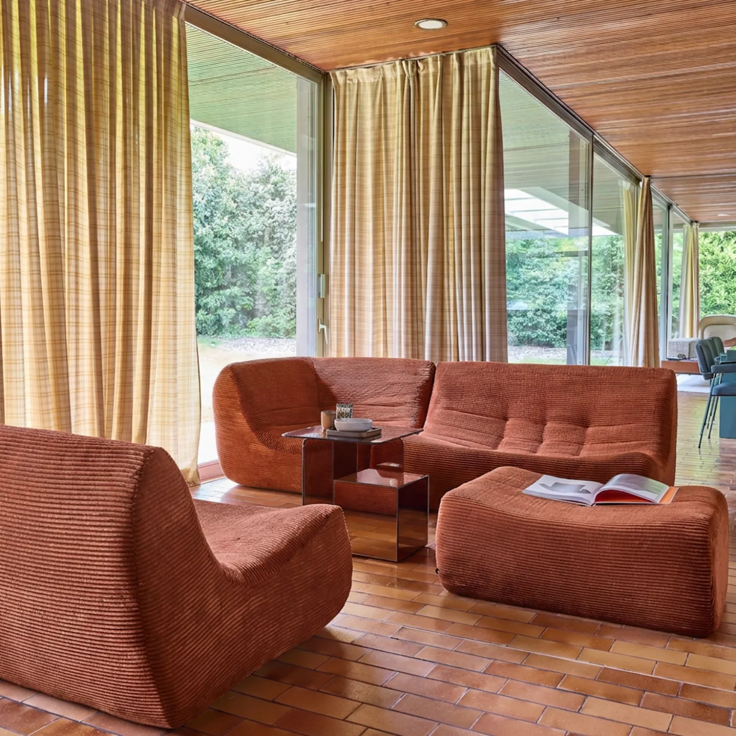 Modulaire fauteuils 5-zits hoekbank met voetenbankje corduroy