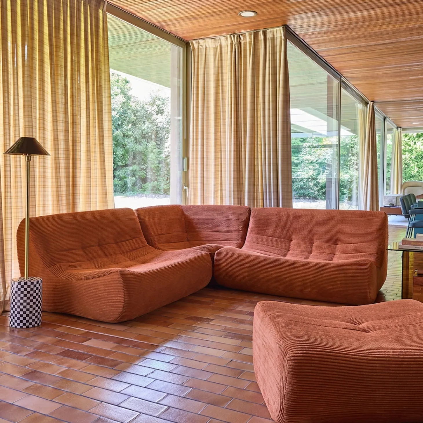 Modulaire fauteuils 5-zits hoekbank met voetenbankje corduroy