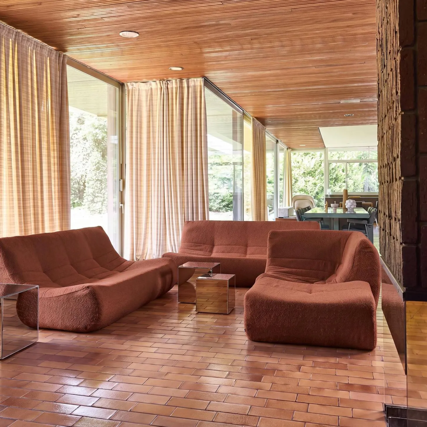 Modulaire fauteuils 7-zits hoekbank met voetenbankje boucléstof