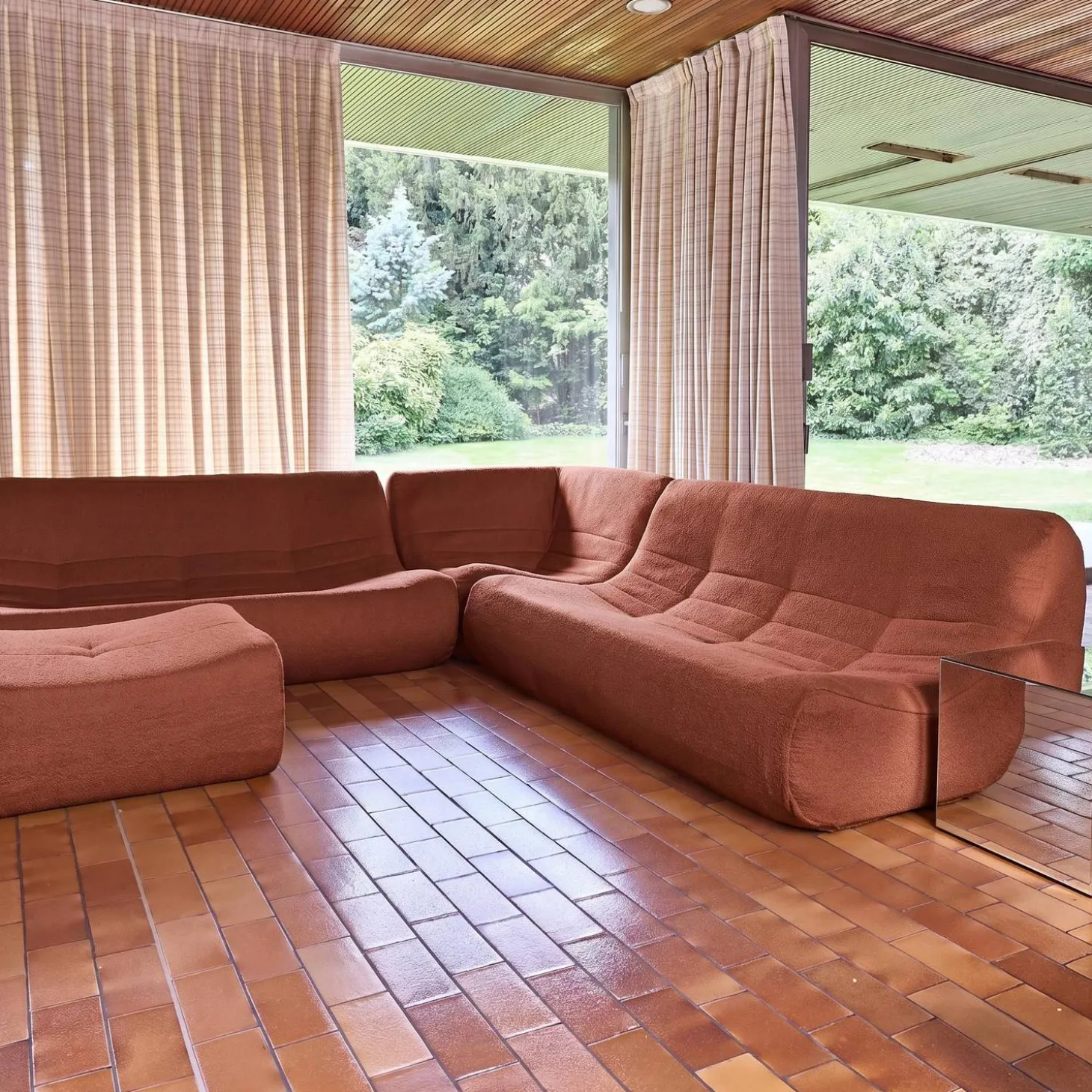 Modulaire fauteuils 7-zits hoekbank met voetenbankje boucléstof