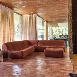 Modulaire fauteuils 7-zits hoekbank met voetenbankje boucléstof