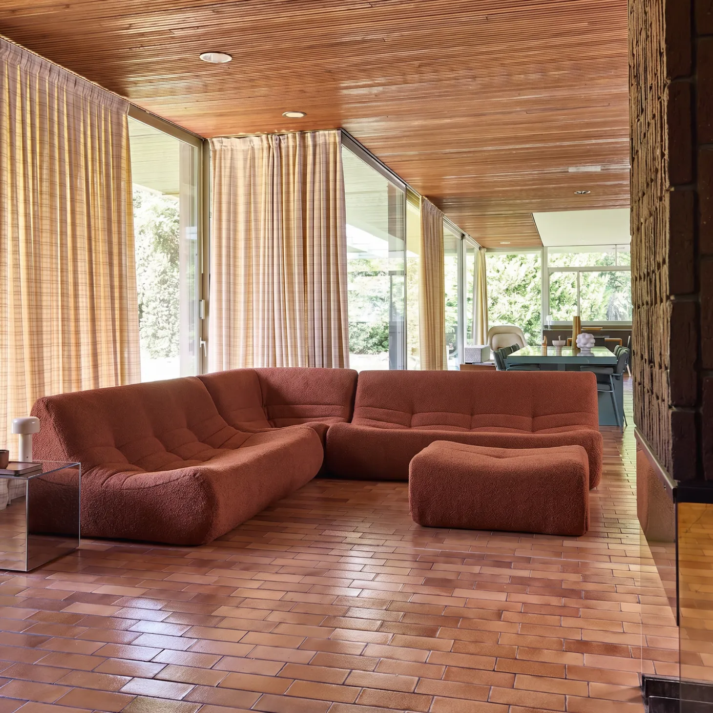 Modulaire fauteuils 7-zits hoekbank met voetenbankje boucléstof
