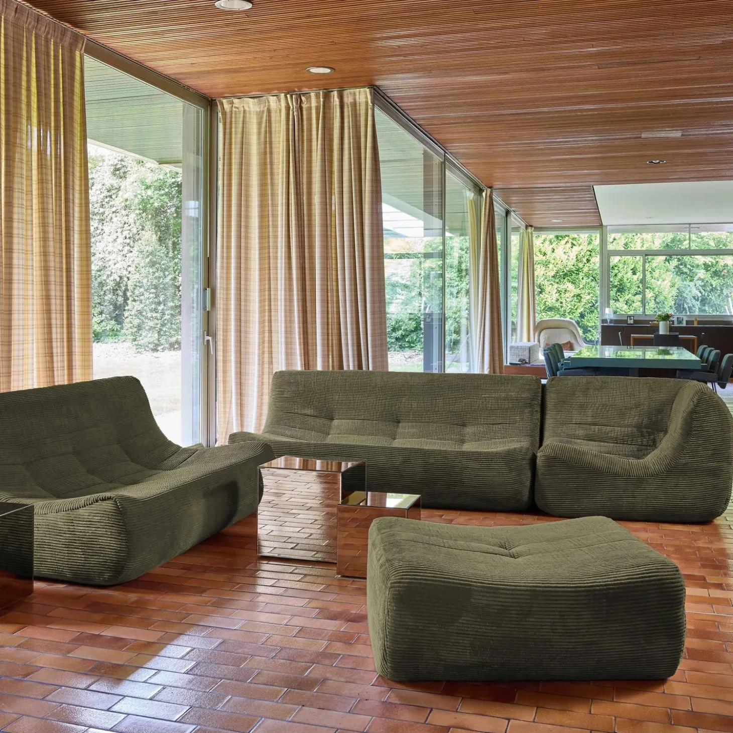 Modulaire fauteuils 7-zits hoekbank met voetenbankje corduroy