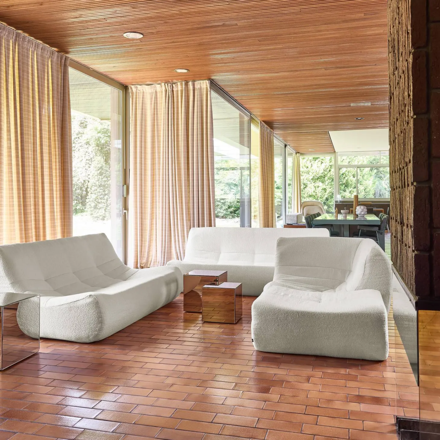 Modulaire fauteuils 7-zits hoekbank met voetenbankje boucléstof