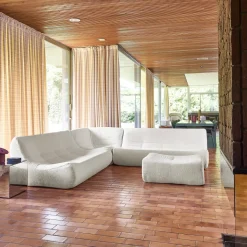 Modulaire fauteuils 7-zits hoekbank met voetenbankje boucléstof