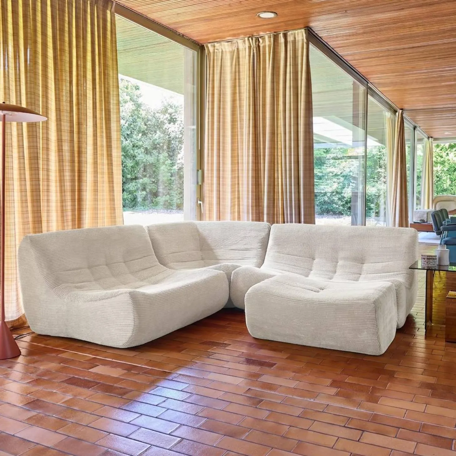 Modulaire fauteuils 5-zits hoekbank met voetenbankje corduroy