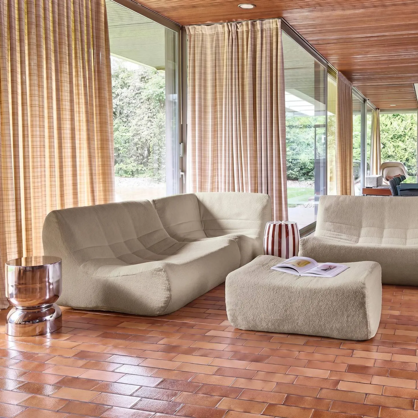 Modulaire fauteuils 5-zits hoekbank met voetenbankje boucléstof