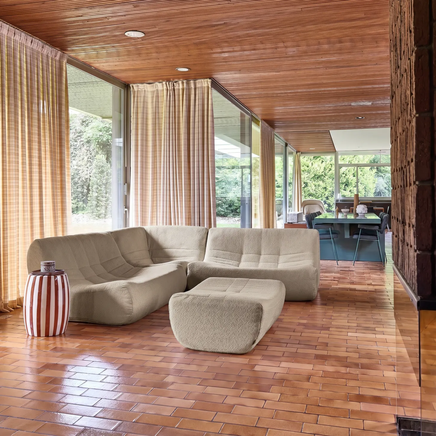 Modulaire fauteuils 5-zits hoekbank met voetenbankje boucléstof