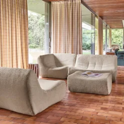 Modulaire fauteuils 5-zits hoekbank met voetenbankje boucléstof
