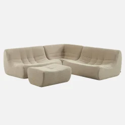 Modulaire fauteuils 5-zits hoekbank met voetenbankje boucléstof