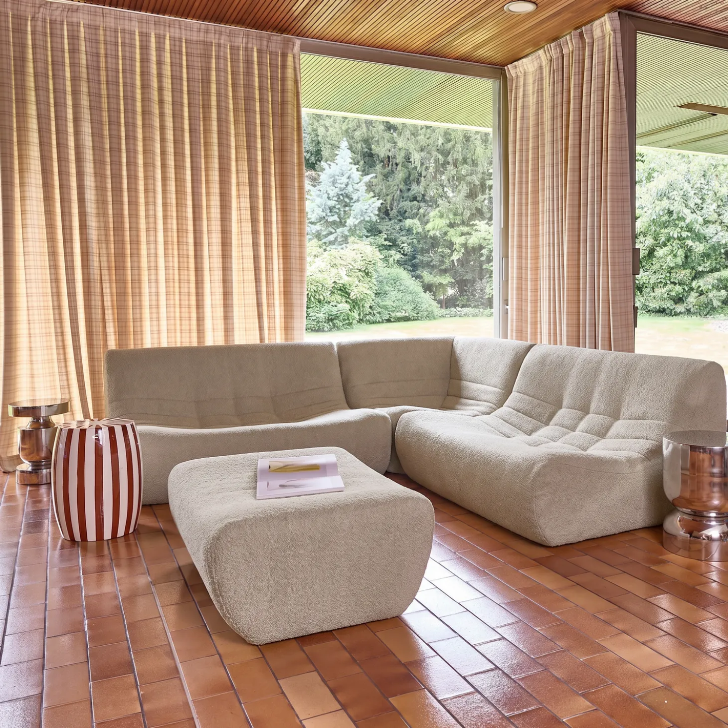 Modulaire fauteuils 5-zits hoekbank met voetenbankje boucléstof