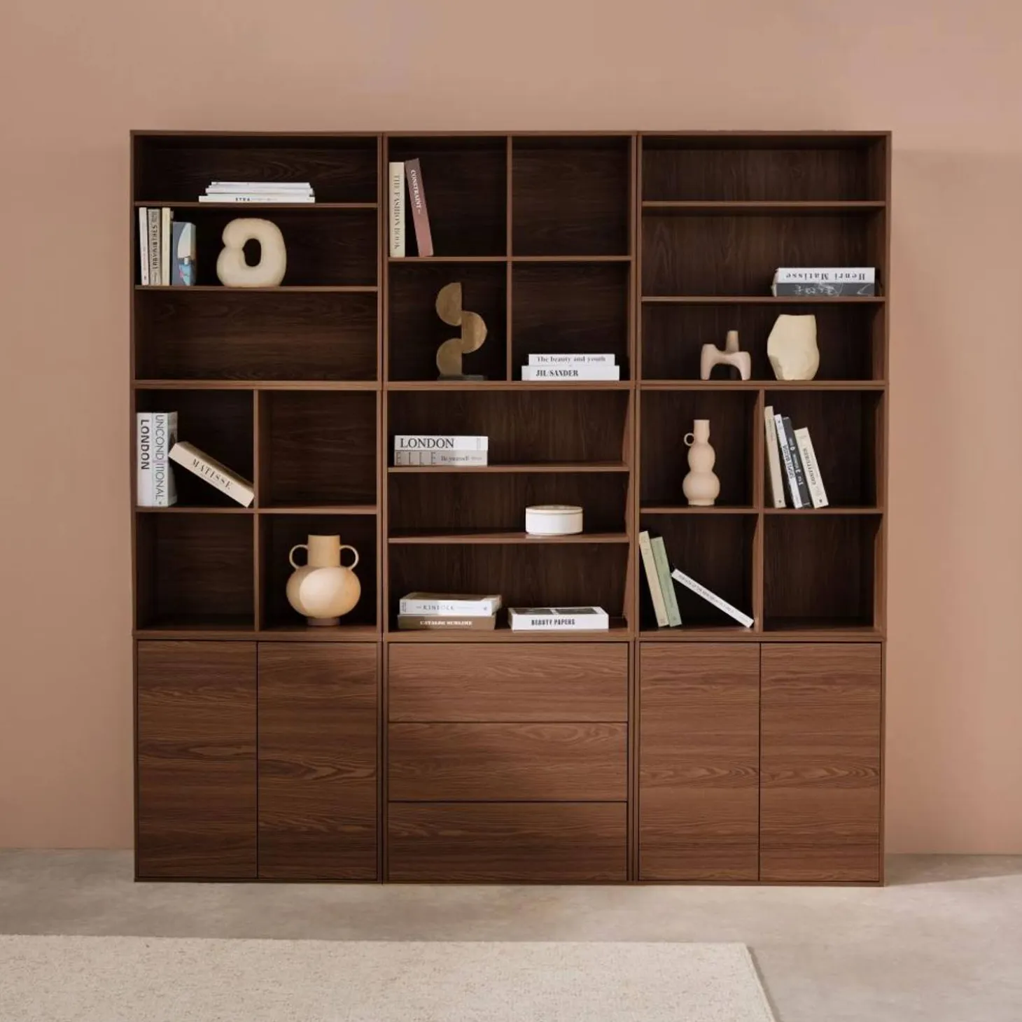 Modulaire opbergmodule houtdecor 9 modules - 4 deuren 3 lades