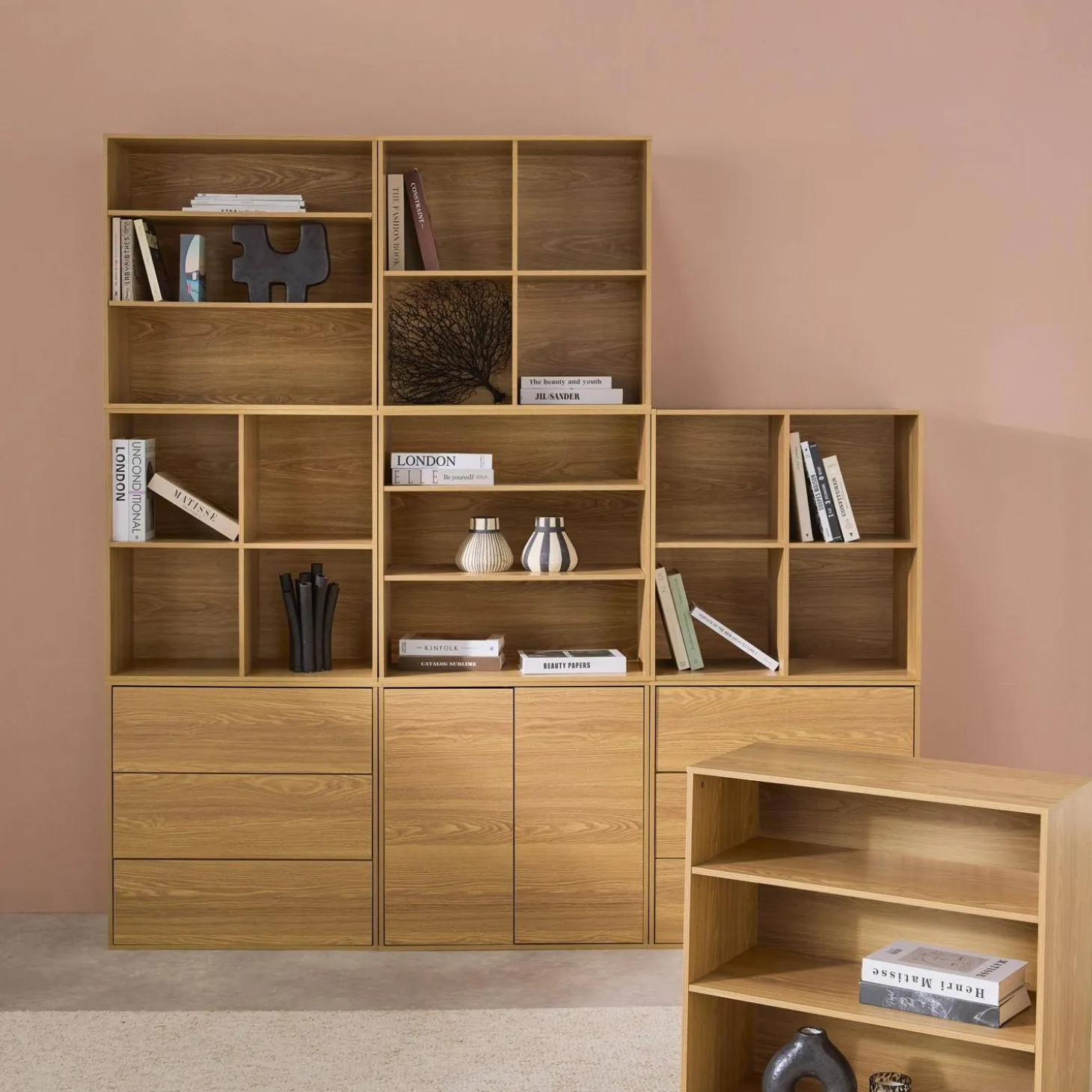 Modulaire opbergmodule houtdecor 9 modules - 2 deuren 6 lades