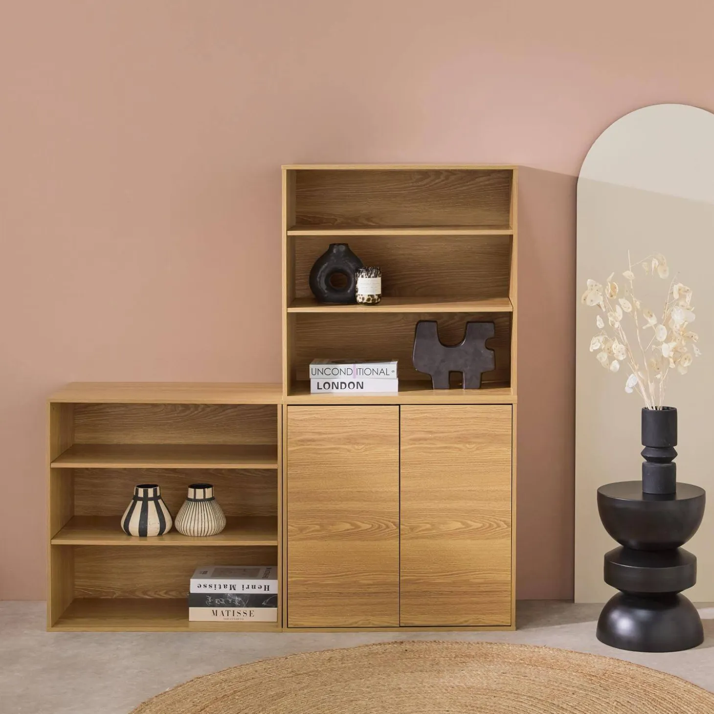 Modulaire opbergmodule houtdecor 3 modules - 2 deuren en planken