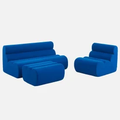 Modulaire stoffen bank 3 zitplaatsen met voetenbankje