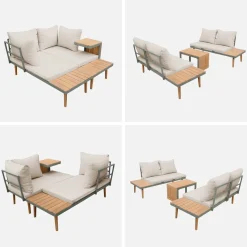Modulaire tuinset in aluminium en acacia, 4 zitplaatsen
