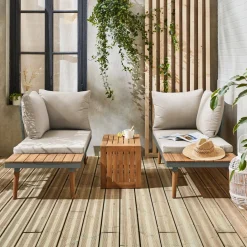 Modulaire tuinset in aluminium en acacia, 4 zitplaatsen
