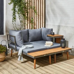 Modulaire tuinset in aluminium en acacia, 4 zitplaatsen