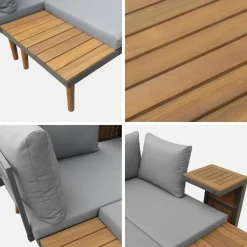 Modulaire tuinset in aluminium en acacia, 4 zitplaatsen