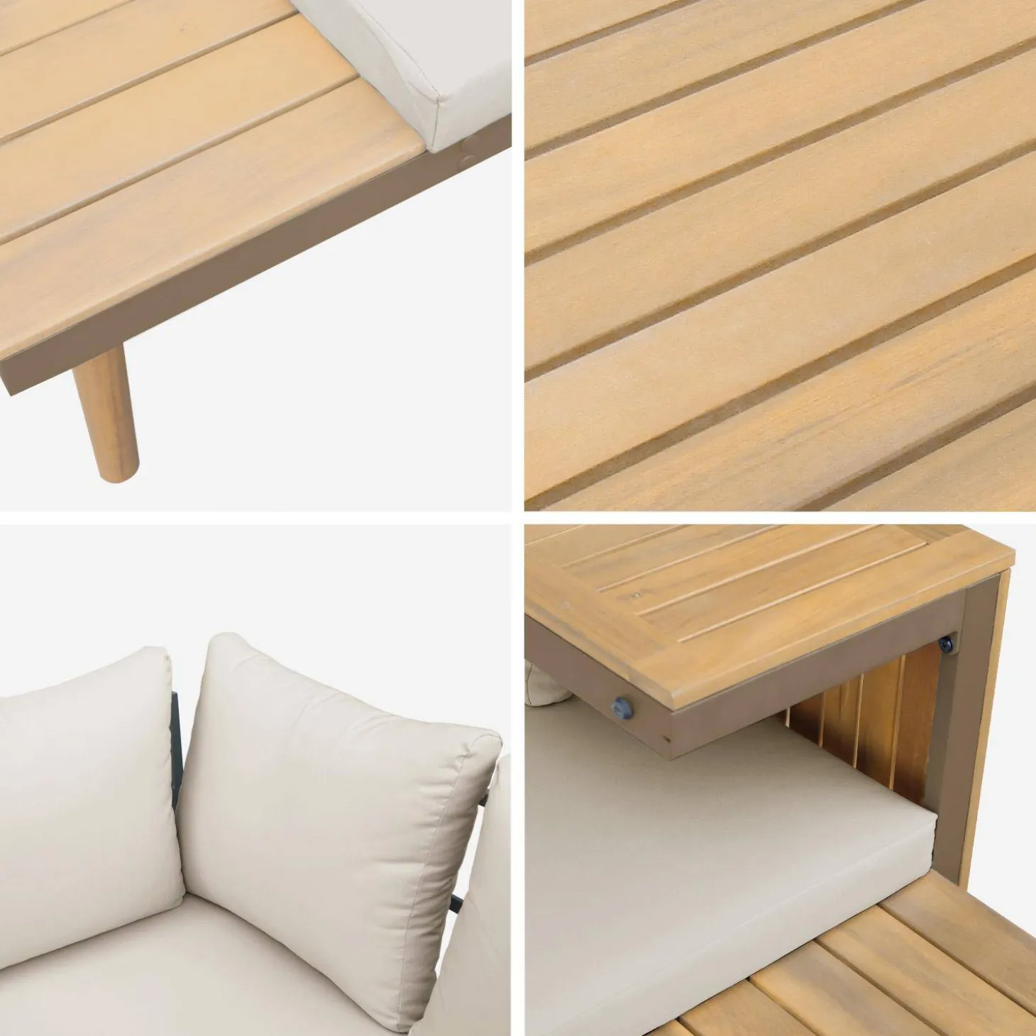 Modulaire tuinset in aluminium en acacia, 4 zitplaatsen