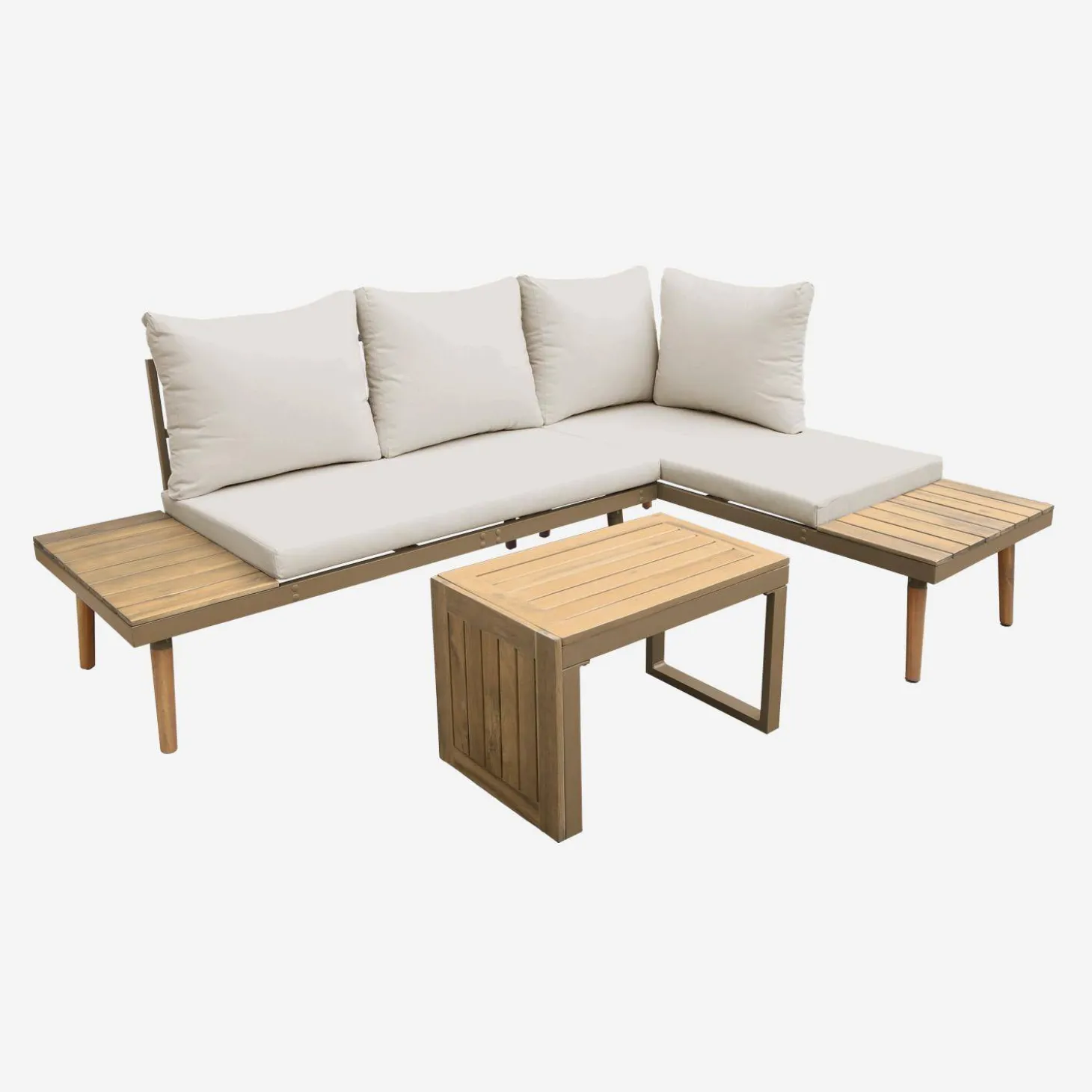 Modulaire tuinset in aluminium en acacia, 4 zitplaatsen