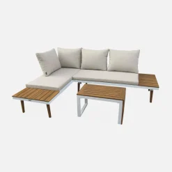 Modulaire tuinset in aluminium en acacia, 4 zitplaatsen