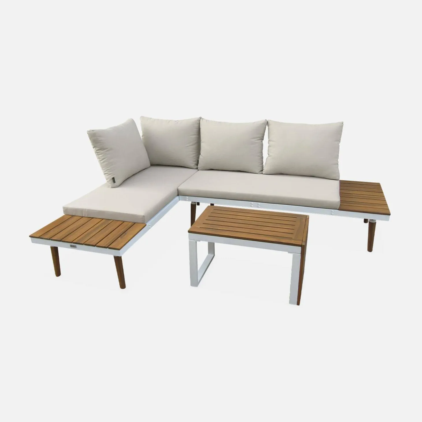Modulaire tuinset in aluminium en acacia, 4 zitplaatsen