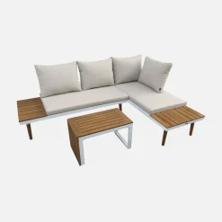 Modulaire tuinset in aluminium en acacia, 4 zitplaatsen