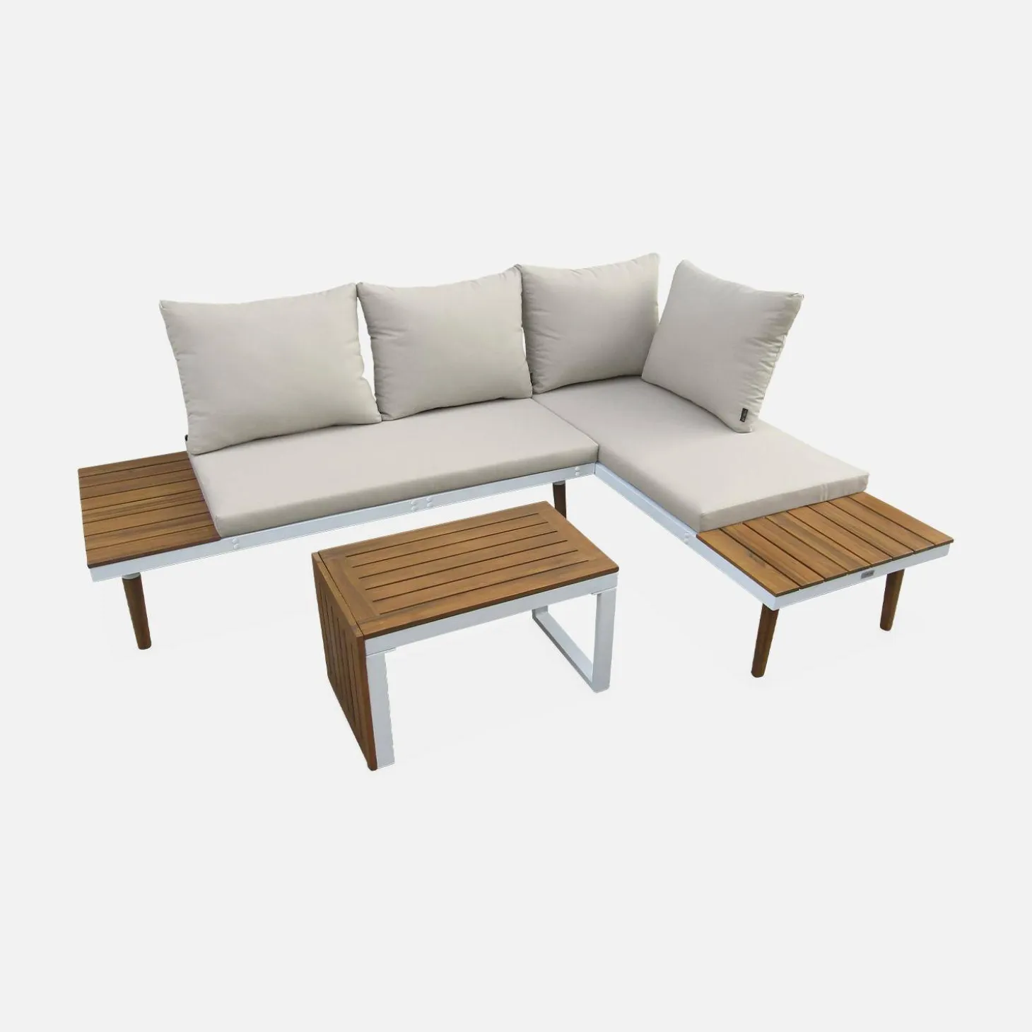 Modulaire tuinset in aluminium en acacia, 4 zitplaatsen