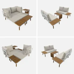 Modulaire tuinset in aluminium en acacia, 4 zitplaatsen