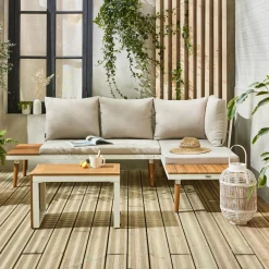 Modulaire tuinset in aluminium en acacia, 4 zitplaatsen