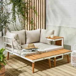 Modulaire tuinset in aluminium en acacia, 4 zitplaatsen