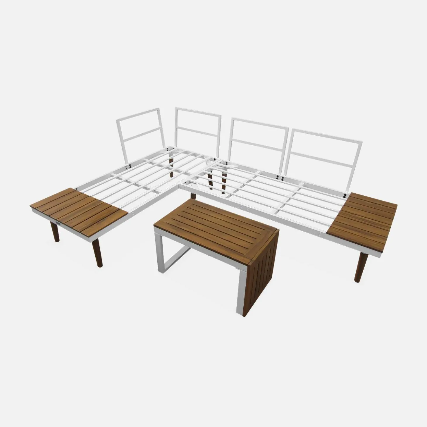 Modulaire tuinset in aluminium en acacia, 4 zitplaatsen