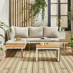 Modulaire tuinset in aluminium en acacia, 4 zitplaatsen