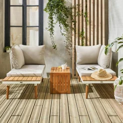 Modulaire tuinset in aluminium en acacia, 4 zitplaatsen