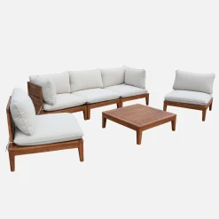 Modulaire 5-zits loungeset van hout met bouclé-effect