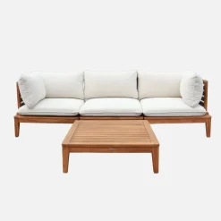 Modulaire 3-zits loungeset van hout met bouclé-effect en armleuningen