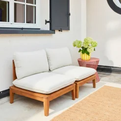 Modulaire 2-zits tuinbank van hout en bouclé-effect