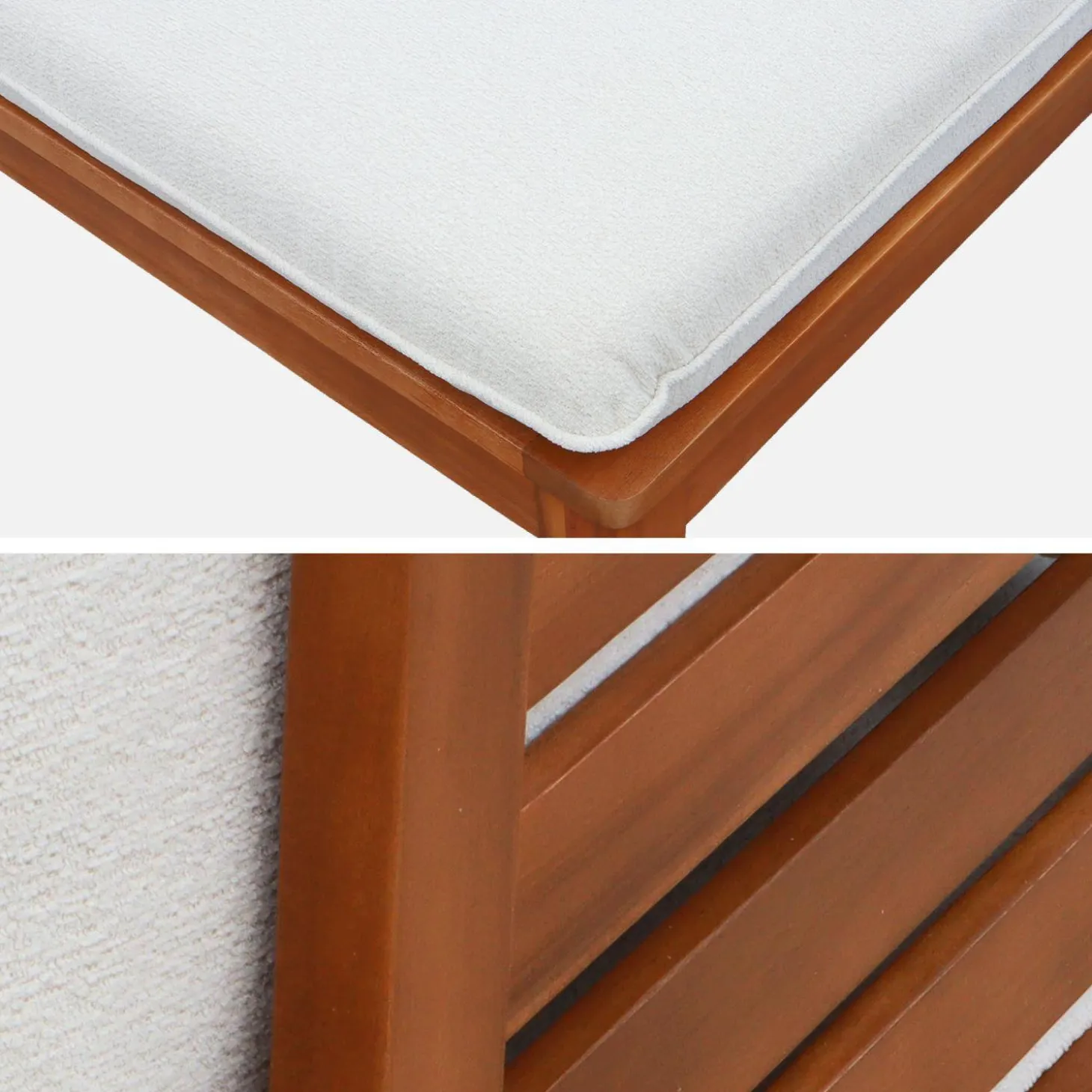 Modulaire 2-zits tuinbank van hout en bouclé-effect met armleuningen