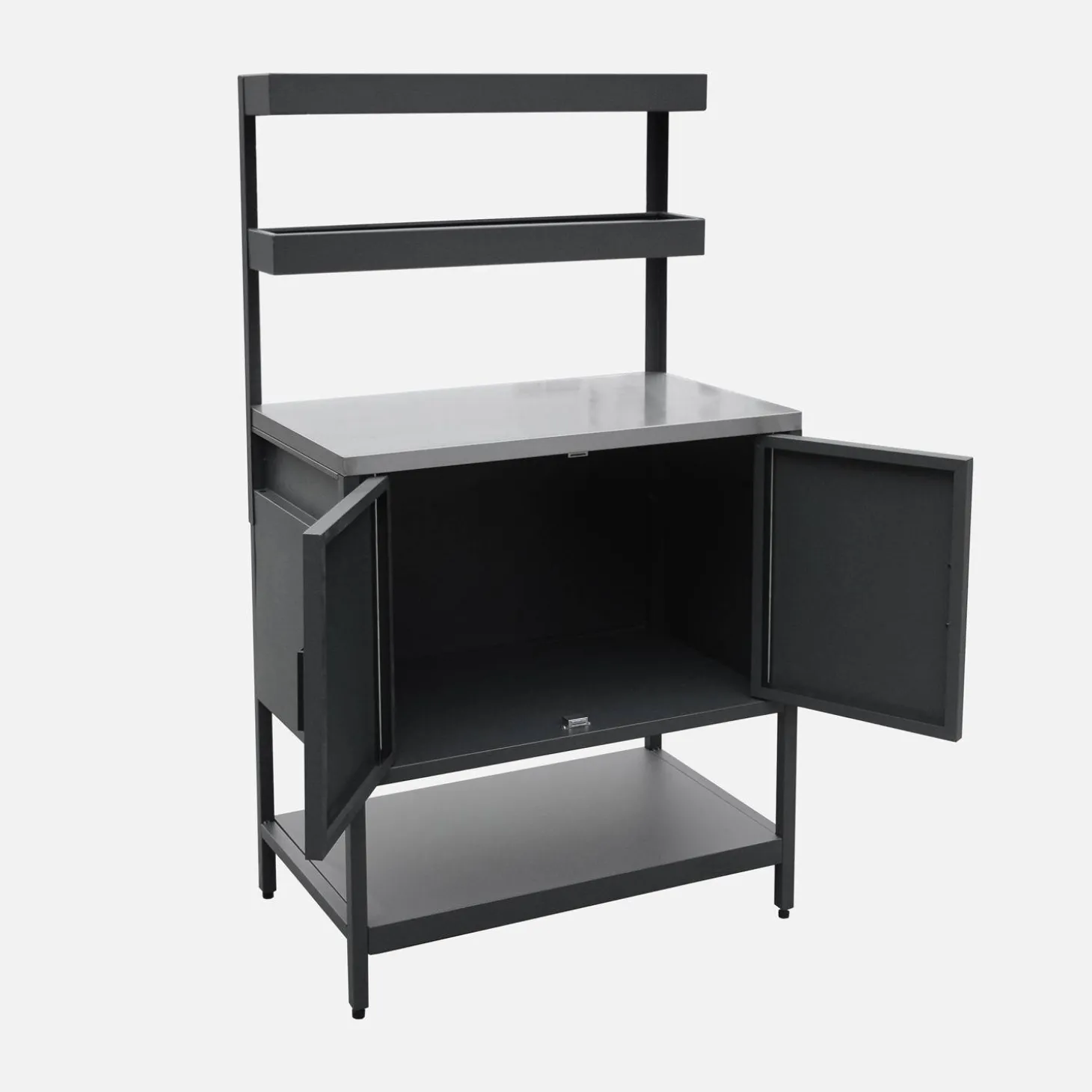 Module buitenkeuken met 2 deuren en 2 hangende planken staal L80cm