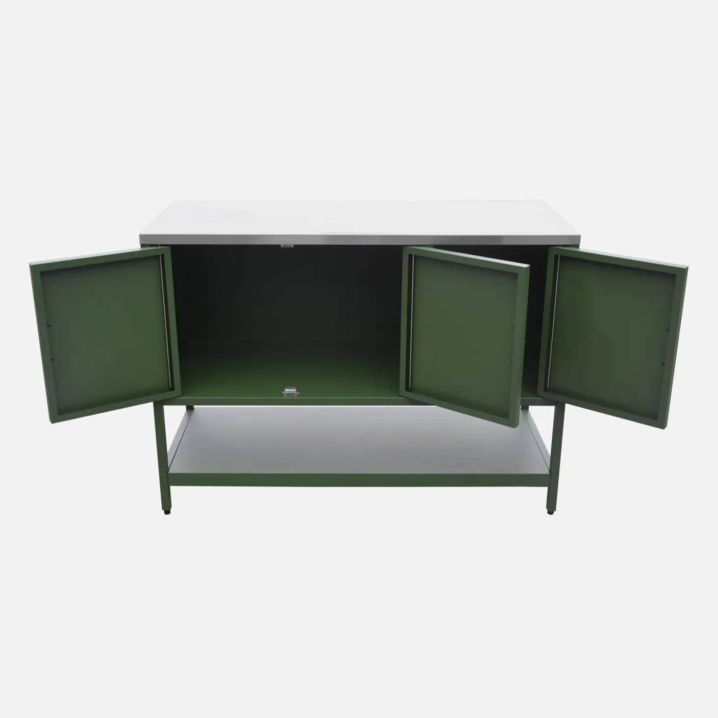 Module buitenkeuken met 3 deuren en 1 plank staal L120cm