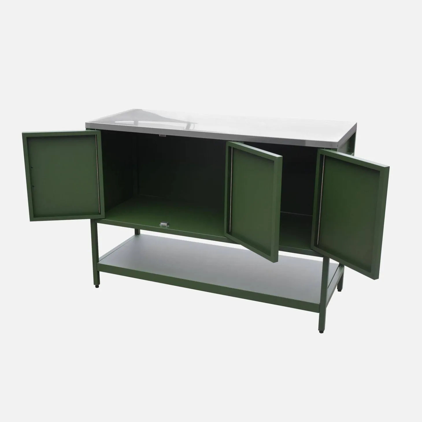 Module buitenkeuken met 3 deuren en 1 plank staal L120cm