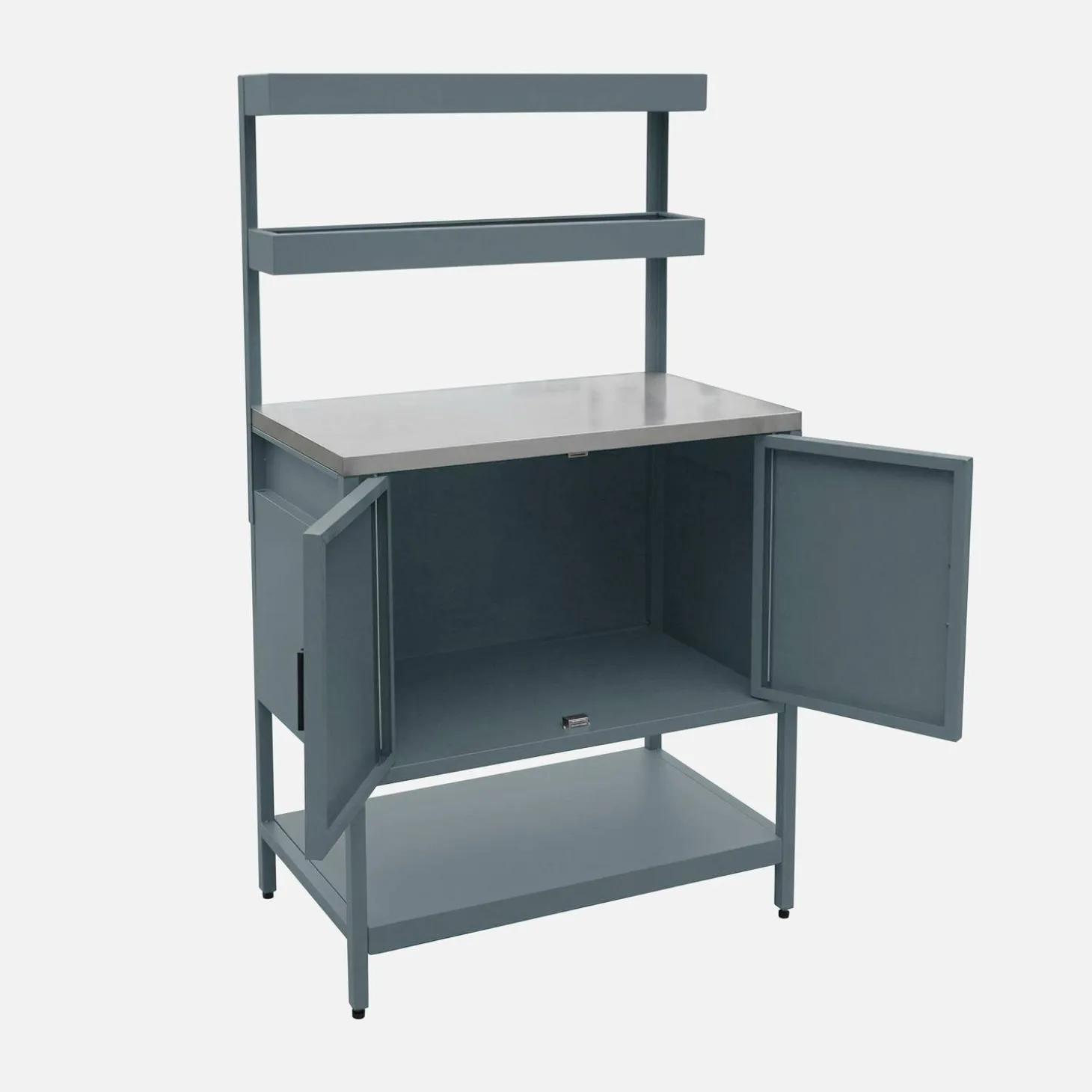 Module buitenkeuken met 2 deuren en 2 hangende planken staal L80cm