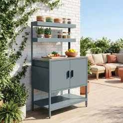 Module buitenkeuken met 2 deuren en 2 hangende planken staal L80cm